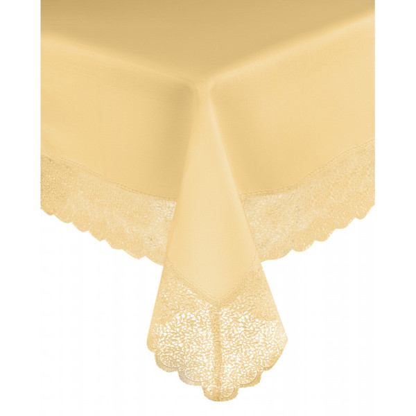 Stalviršis su plačiu ažūriniu nėriniu