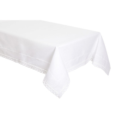 Biały Obrus z Mereżką i Koronką Jak Len