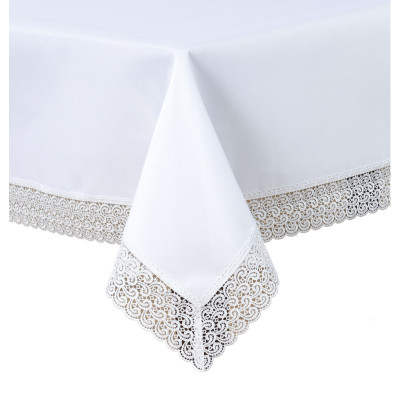 Okrągły Obrus Amelia Fi Śnieżnobiały Z Koronką